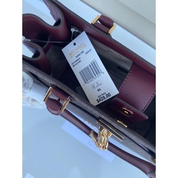 Michael Kors MK Hamilton Medium Satchel Tote Bag - Merlot - Picture 7 of 11